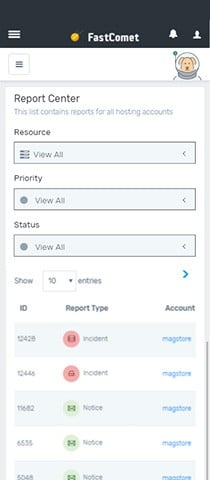 FastComet Observer Reports Mobile