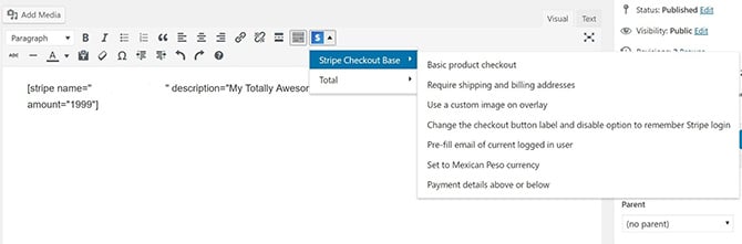 WP Simple Pay Lite for Stripe WordPress plugin Stripe Shortcode Button