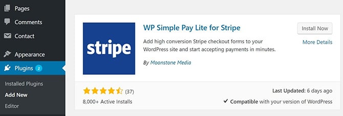 WP Simple Pay Lite for Stripe WordPress plugin WP Simple Pay Lite forStripe Install