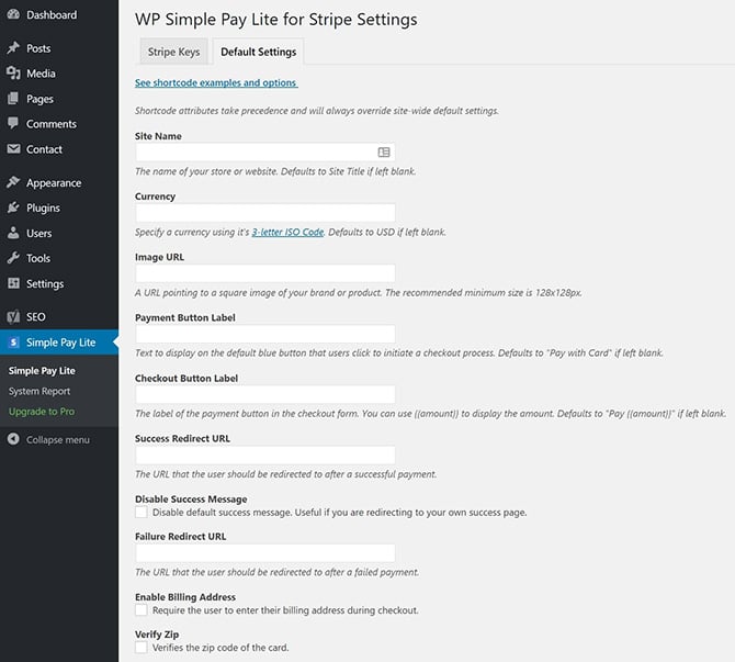 WP Simple Pay Lite for Stripe WordPress plugin WP Simple Pay Stripe Settings