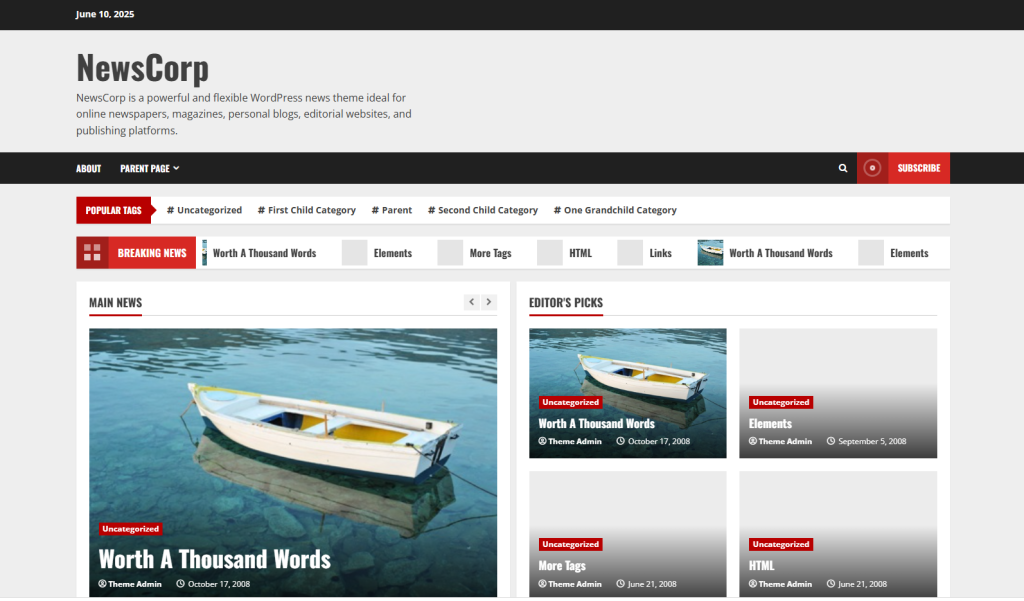 FastComet WordPress Website Types  NewsCorp Example