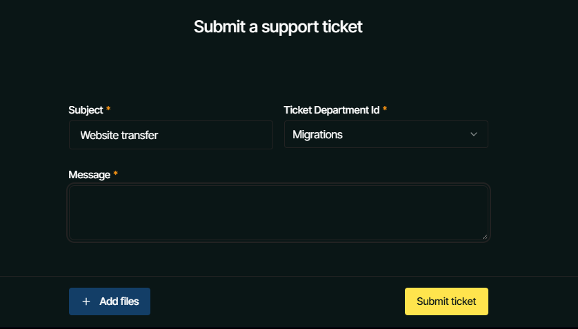 Submit a website transfer request