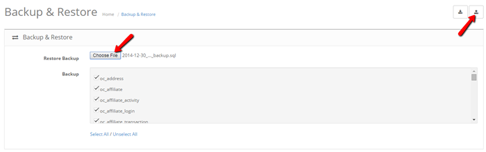 OpenCart 2 Database Backup Import
