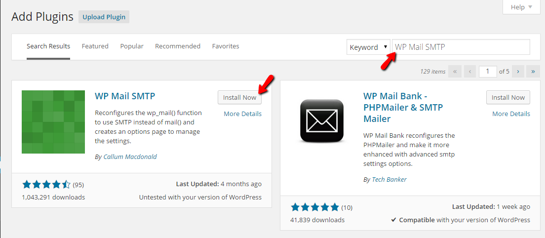 installing the wp mail smtp plugin