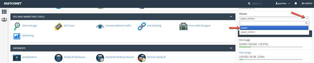 Switch to cPanel Jupiter Theme